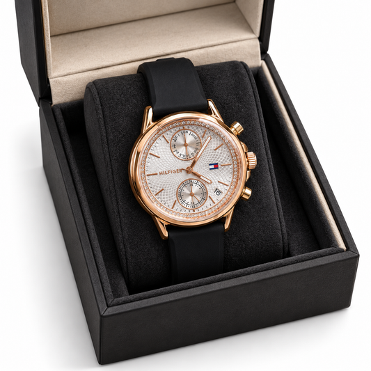 Tommy Hilfiger Multifunction Chronograph ā Rose Gold & Black
