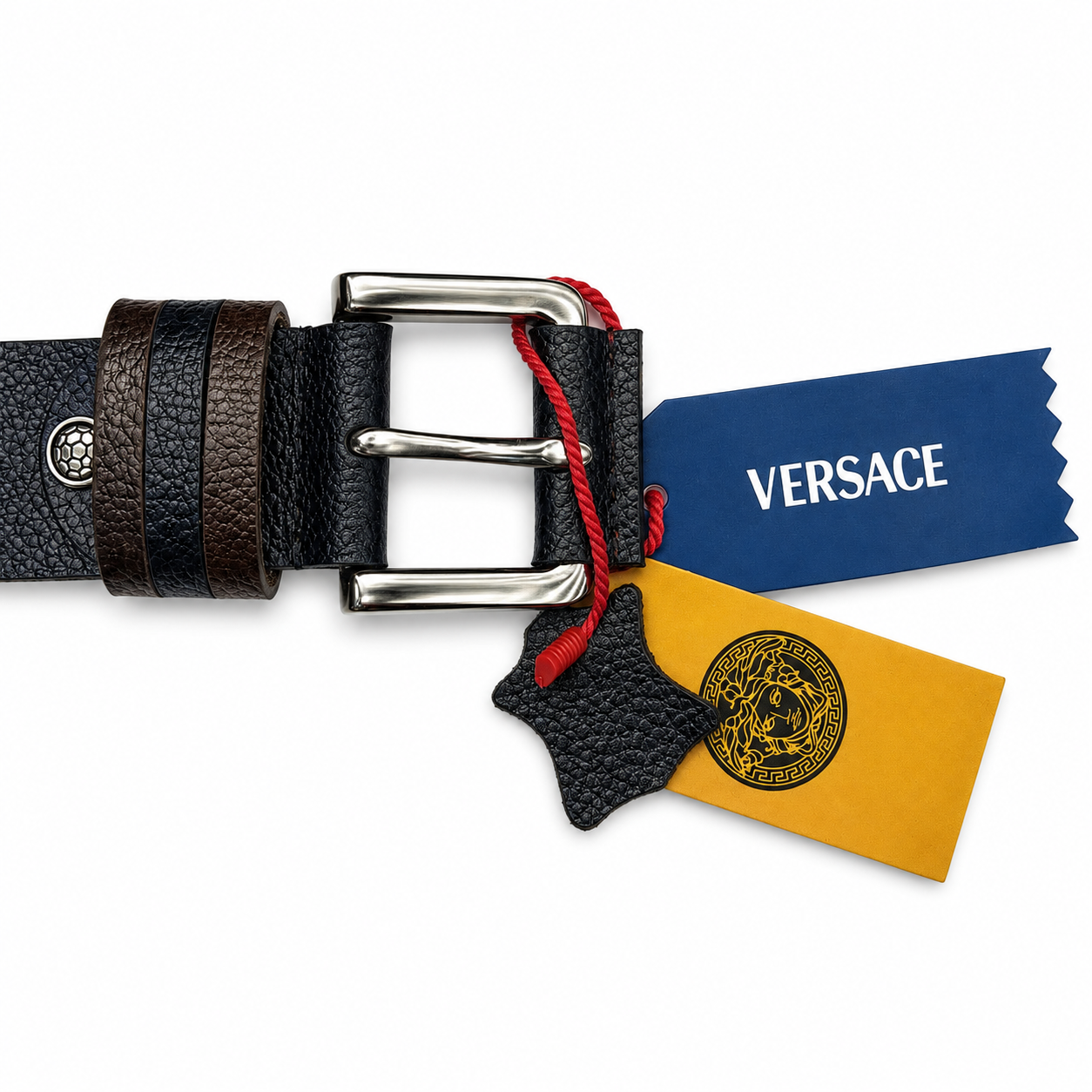Versace Medusa Black Textured Leather Belt