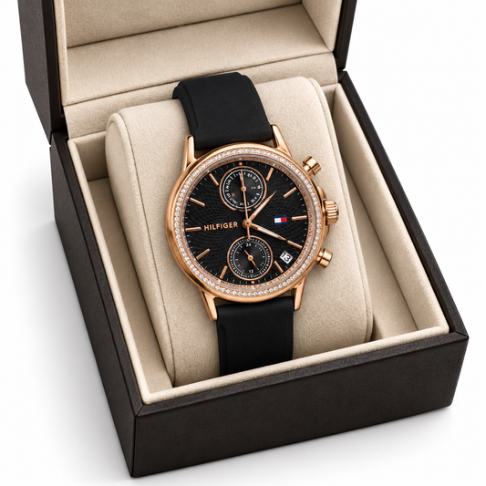 Tommy Hilfiger Multifunction Chronograph ā Black & Rose Gold