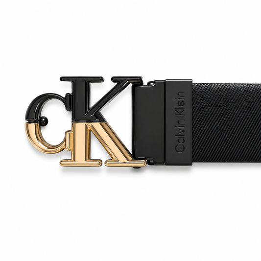 Calvin Klein Black & Gold Buckle Reversible-Style Belt | Black & Brown Genuine Leather