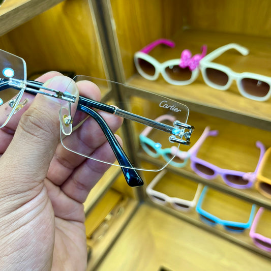 Cartier Silver-Transparent Frameless Unisex Trending Premium Fashion Sunglass