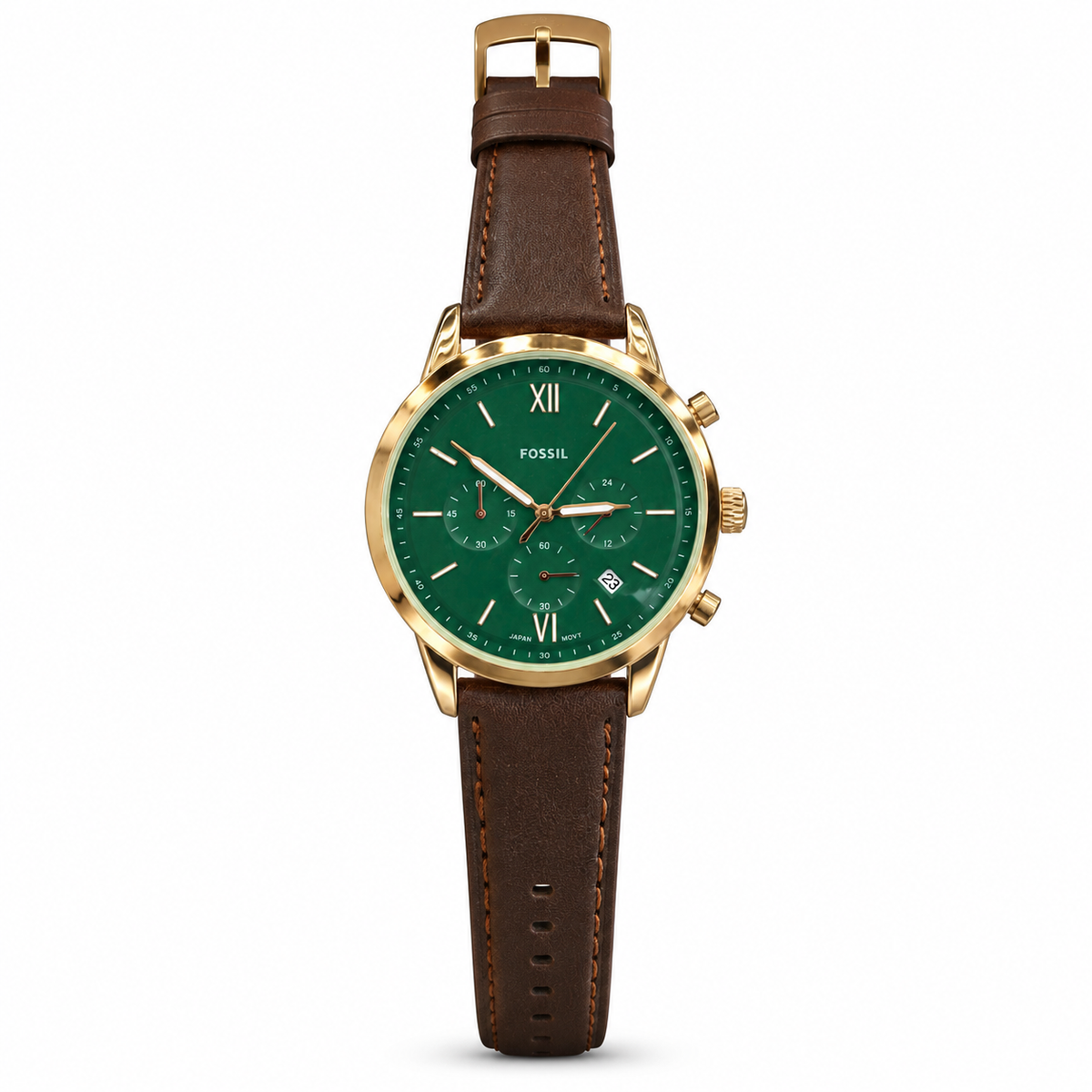 Fossil Grant Chronograph – Green Dial & Brown Leather Strap