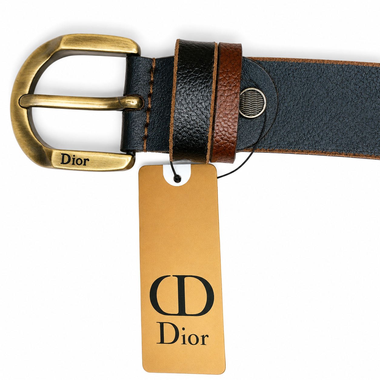 DIOR Brown Leather Belt with Gold Buckle