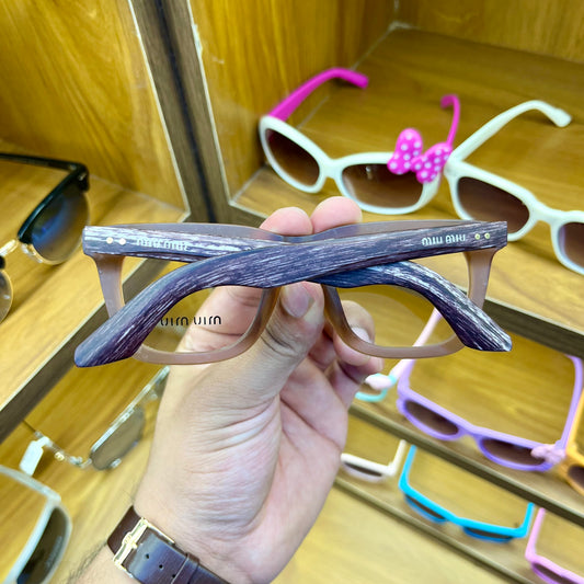 Miu Miu Peach Colour stylish Wooden Frame Trending Sunglasses