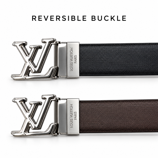 Louis Vuitton LV Matt Silver Reversible Black & Brown Textured Belt