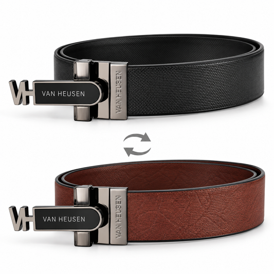 Van Heusen Reversible Black & Brown Textured Leather Belt for Men