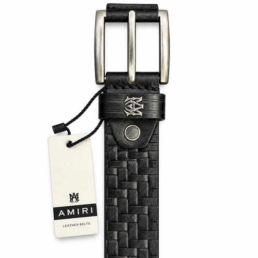 Amiri Premium Embossed Woven-Pattern Leather Belt – Black