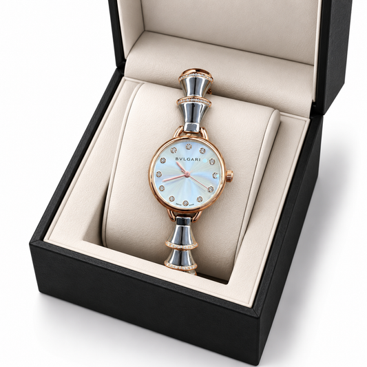 Bvlgari Silver-Rose Gold Crystal Dial Statement Watch