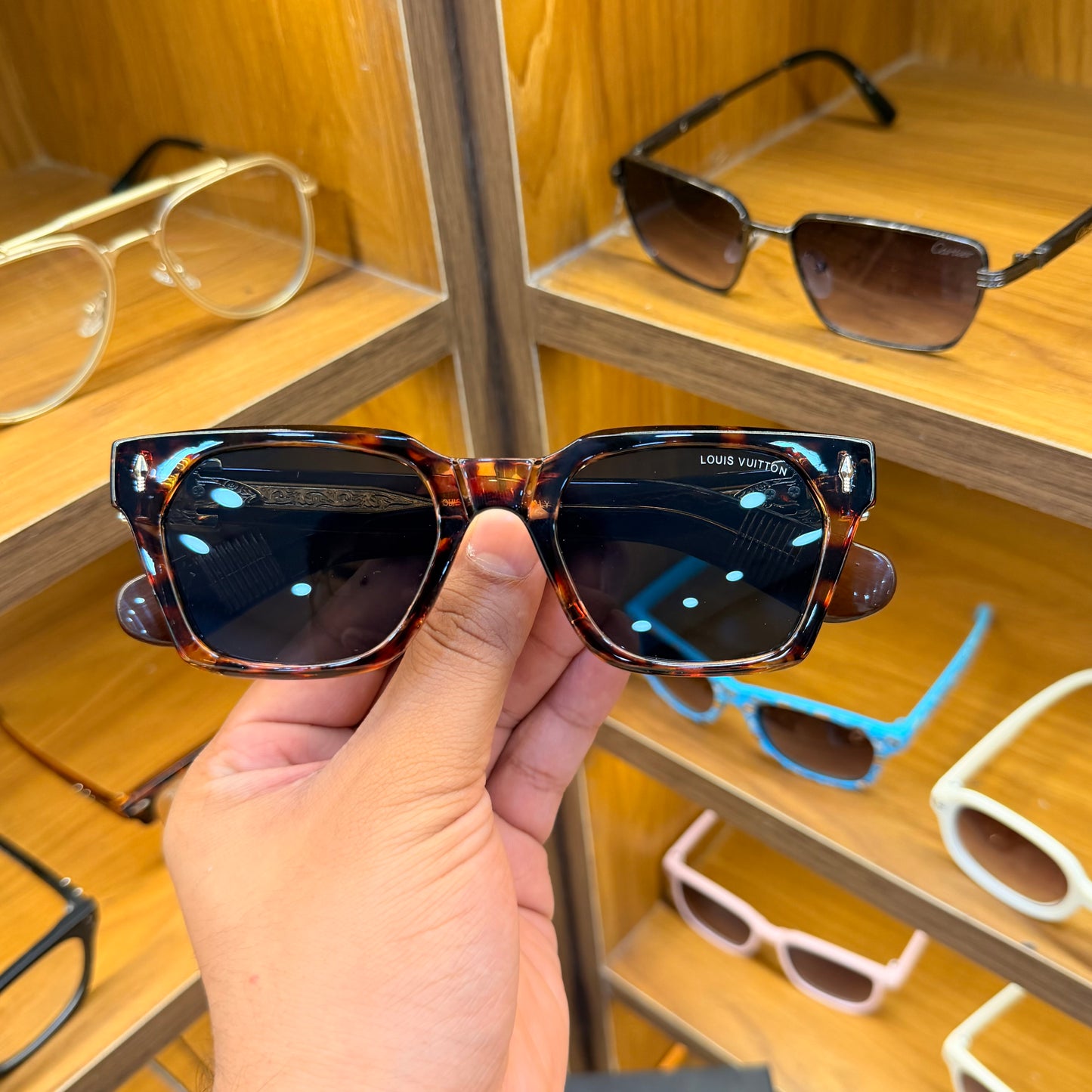 LV KZ1139 Leopard Brwon Rectangle Premium Sunglasses