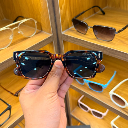 LV KZ1139 Leopard Brwon Rectangle Premium Sunglasses
