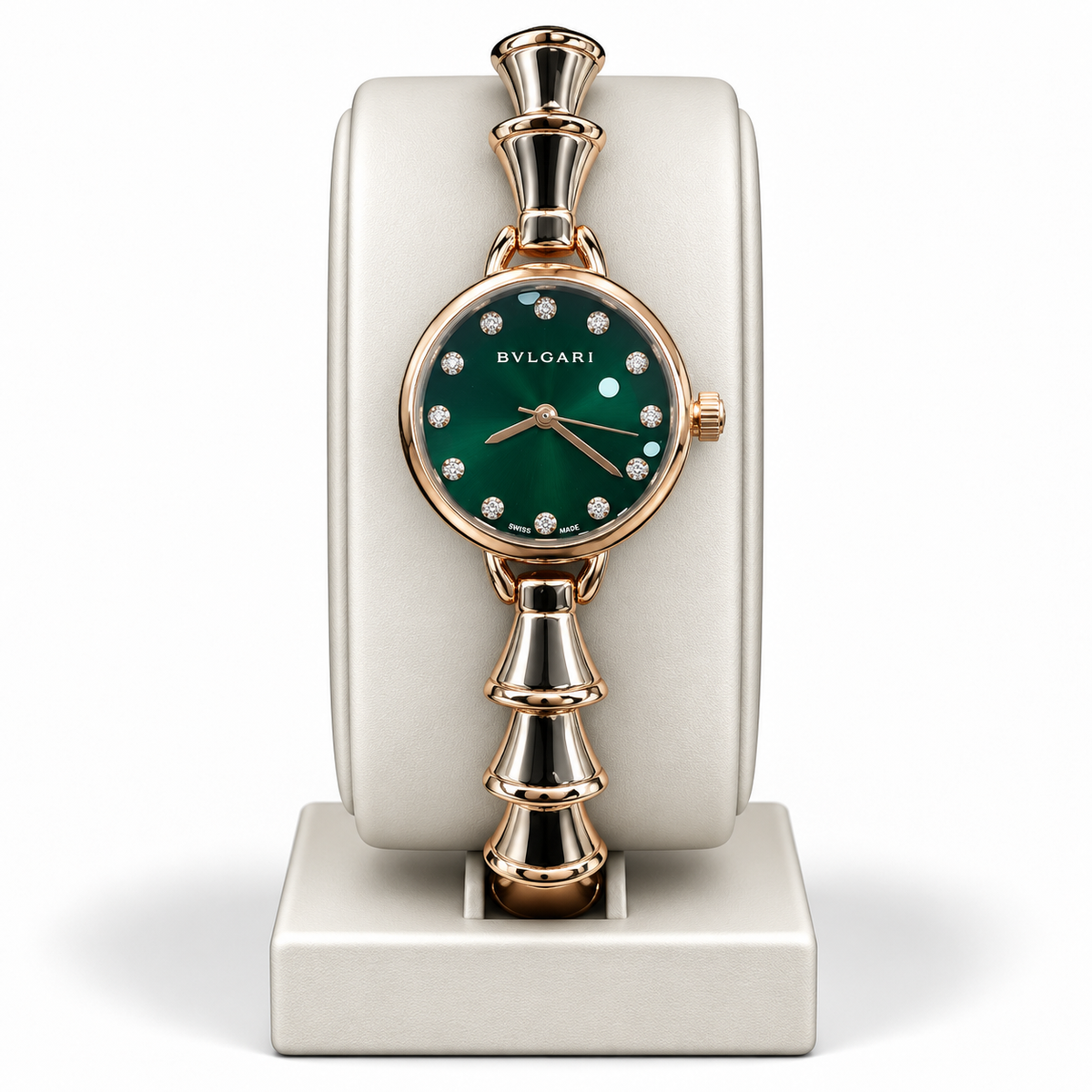 Bvlgari Green Rose Gold Crystal Statement Watch