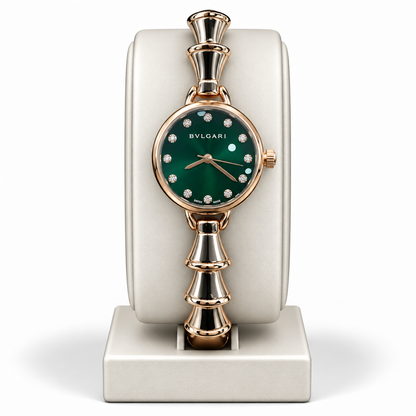 Bvlgari Green Rose Gold Crystal Statement Watch