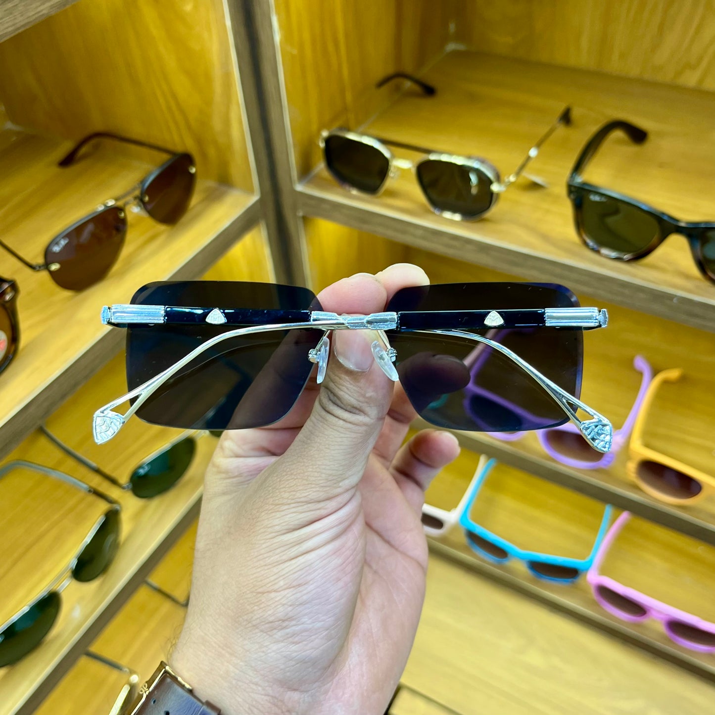 MAYBACH 21010 Frameless Black Color Rectangle Premium Fashion Sunglasses