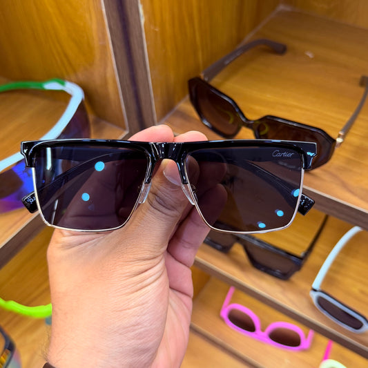 Cartier aJ18322 All Black With Half Gold Metal Frame Stylish Trendy Premium Sunglasses