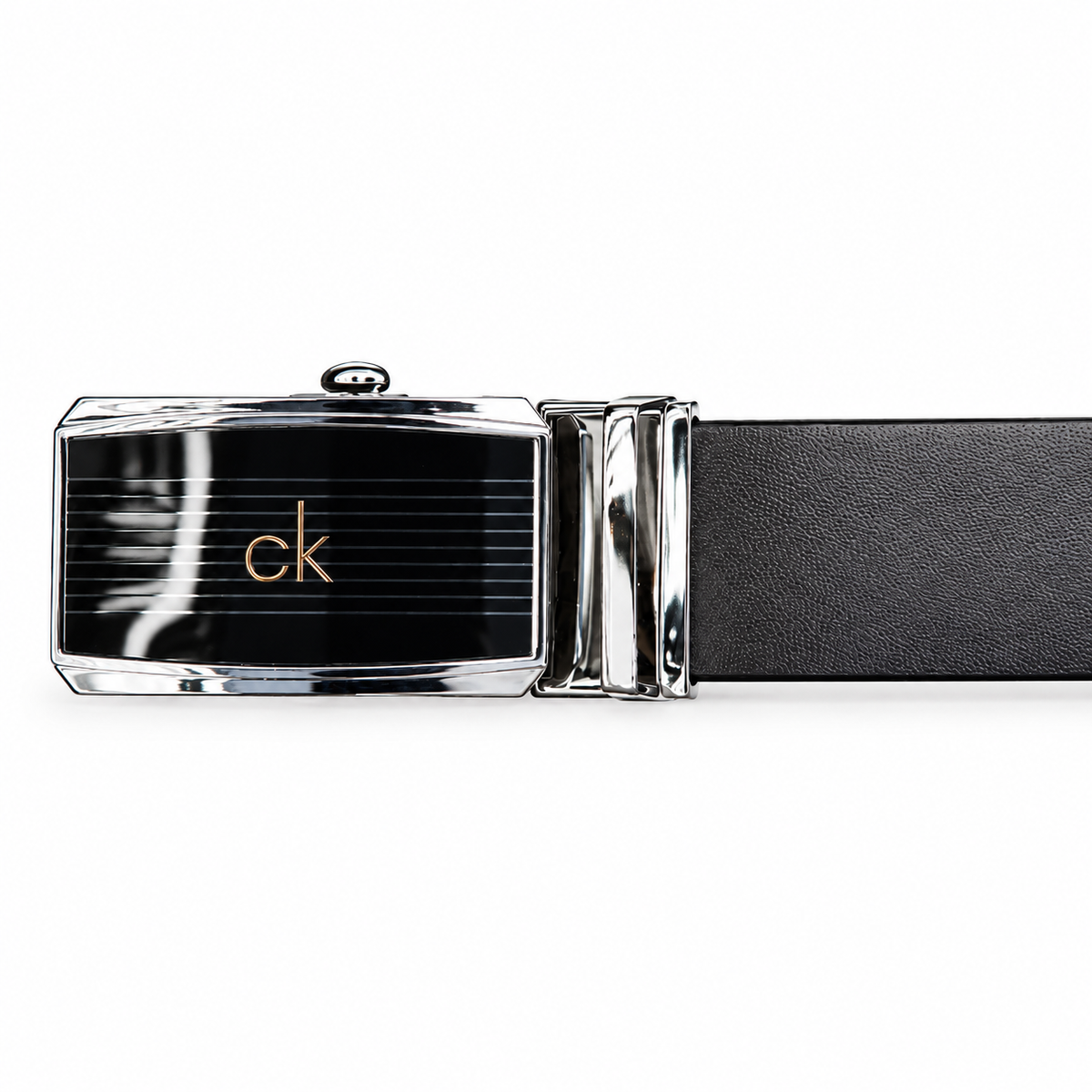 CK-Inspired Black Automatic Belt – Rose Gold Monogram Buckle