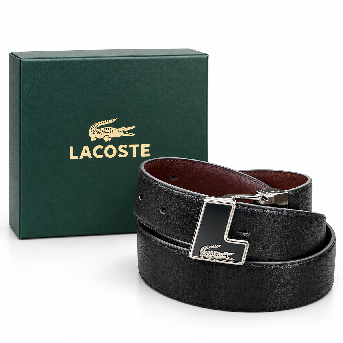 Premium Reversible Lacoste Buckle Belt – Black & Brown