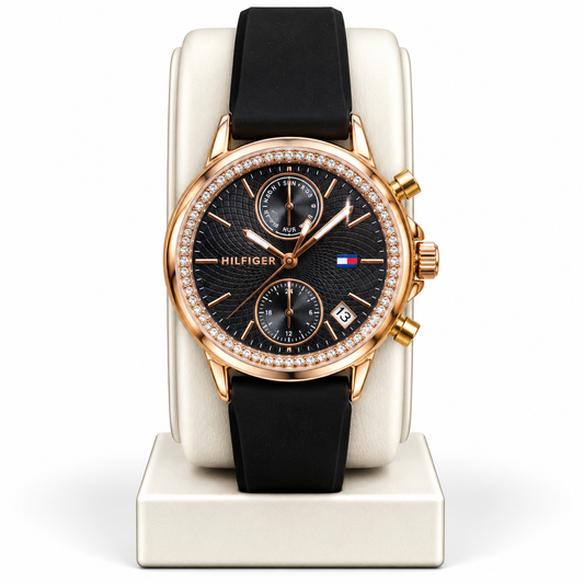 Tommy Hilfiger Multifunction Chronograph – Black & Rose Gold