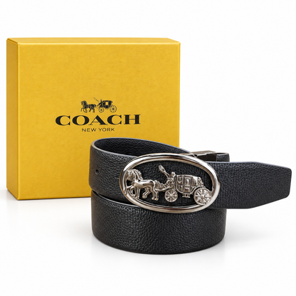 Premium Reversible Coach Carriage Buckle Belt – Black & Brown
