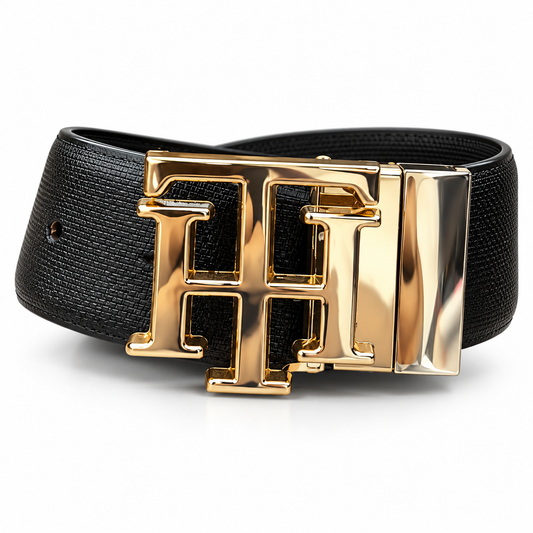 Tommy Hilfiger-Style Reversible Gold Buckle Belt – Gold Buckle
