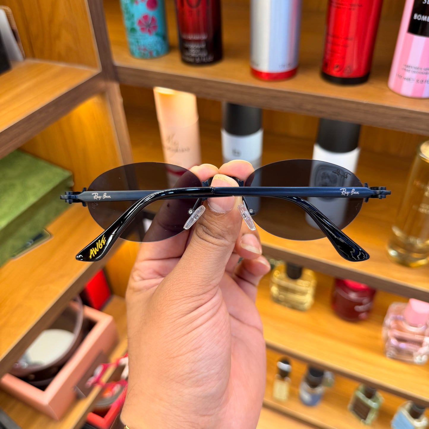 Ray Ban Oval Black frame-less Premium Sunglass