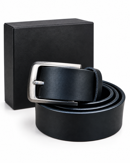 EW Plain Black Smooth Leather Belt