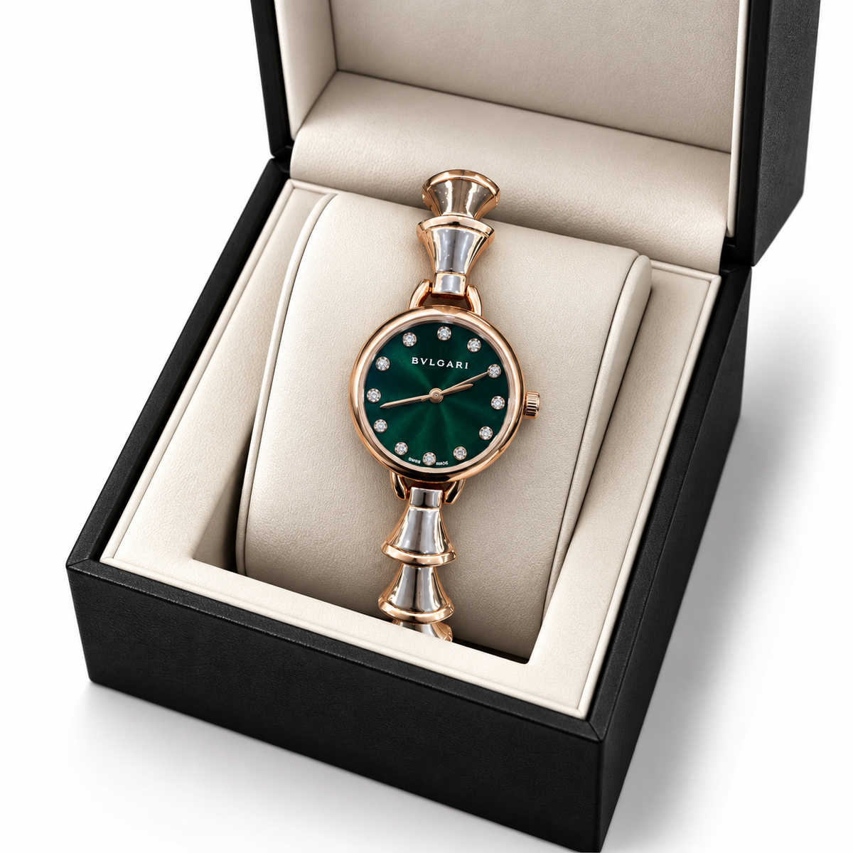 Bvlgari Green Gold-Tone Crystal Bracelet Watch