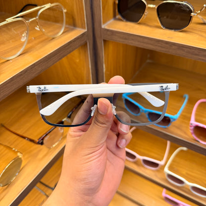 Rayban Slim Light Weight White Blue Transparent Lens Rectangle Premium Sunglasses