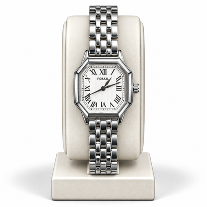 Fossil Silver Octagonal Roman Dial Luxury Watch