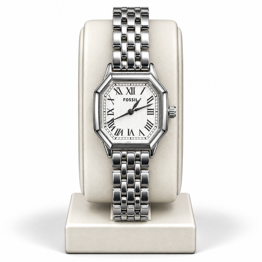 Fossil Silver Octagonal Roman Dial Luxury Watch