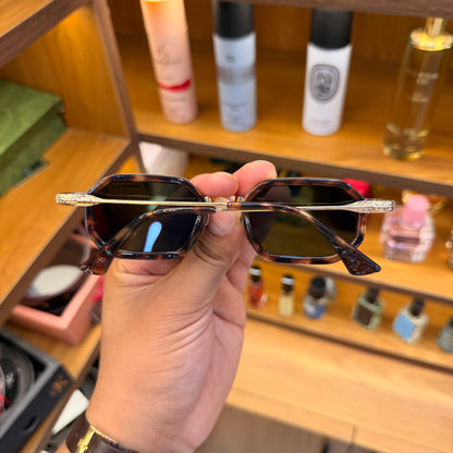 King Small Rectangle Green Lens Golden Metal Premium Sunglass