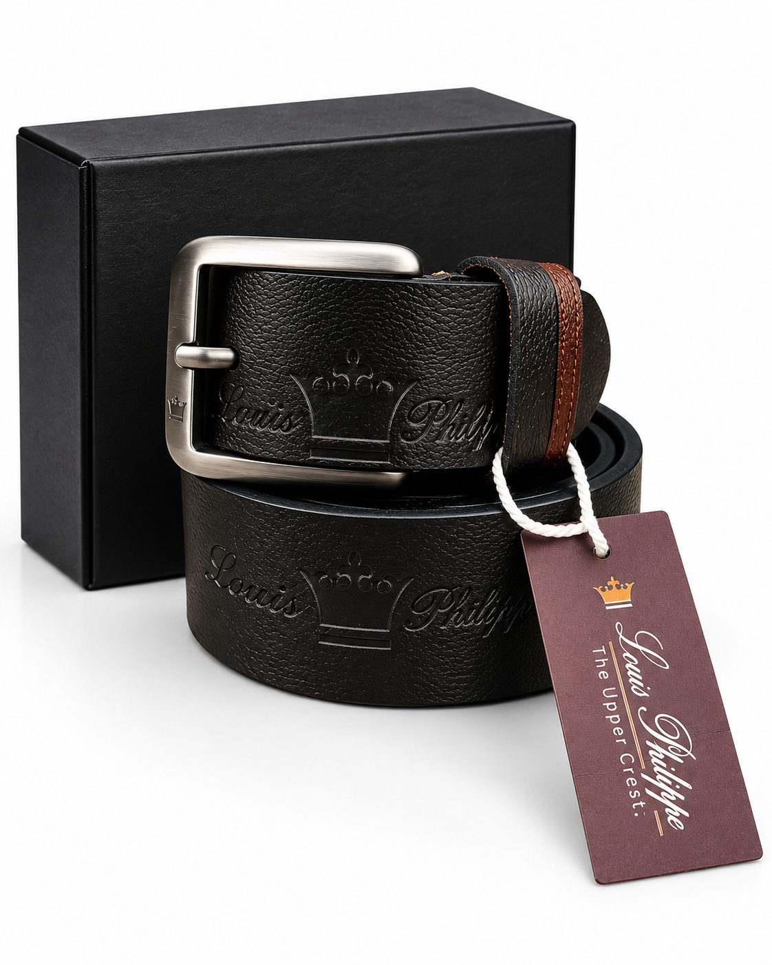 Louis Philippe Signature Black-Brown Leather Belt