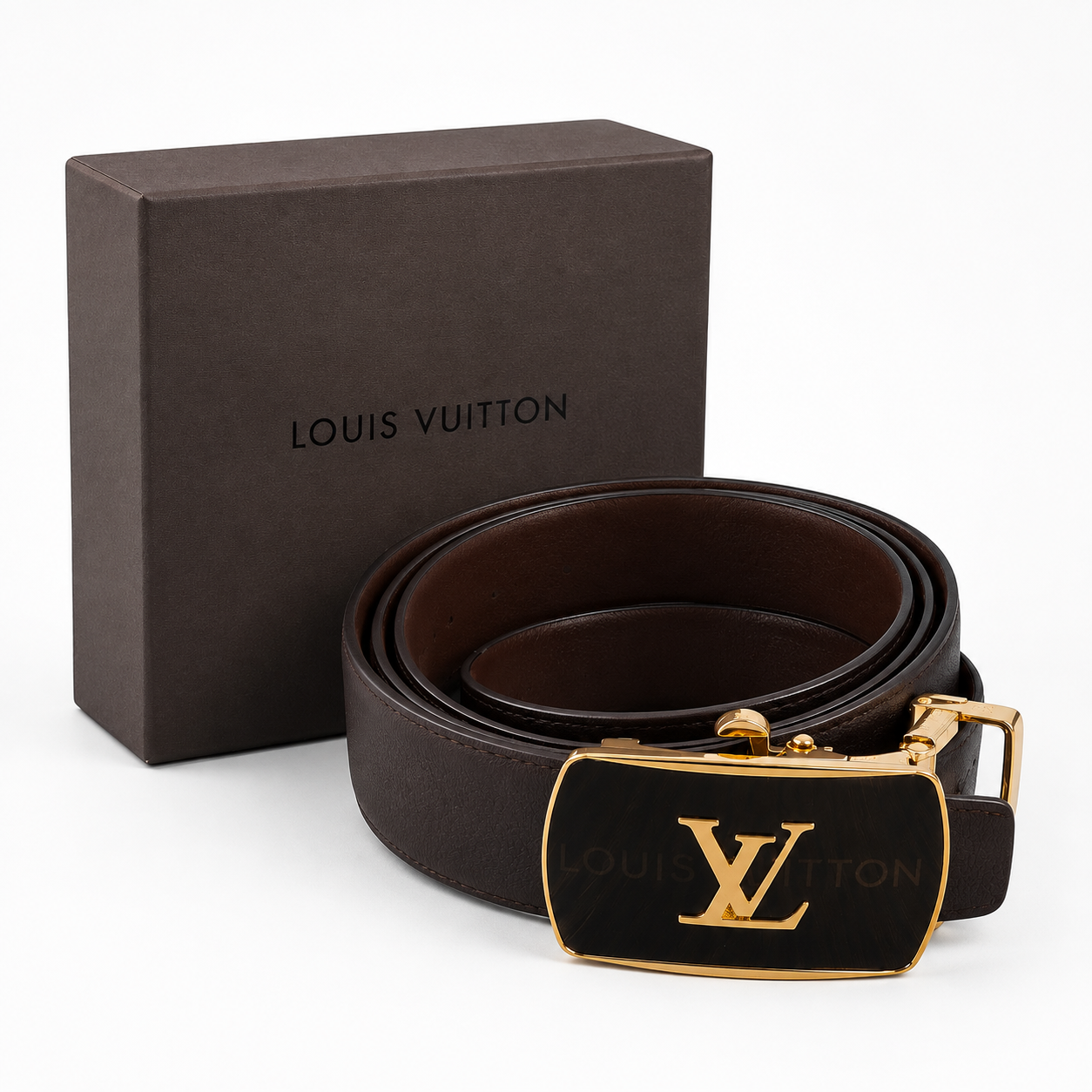 Louis Vuitton Black & Gold Luxury Auto-Lock | Reversible | Black & Brown | Genuine Leather Belt