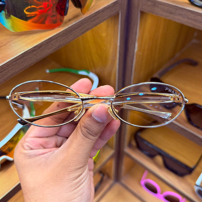Prada Oval Transparent Light Yellow lens Golden Metal Frame Premium Fashion Sunglass