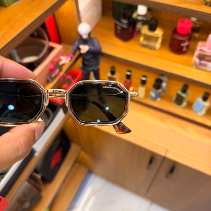 King Small Rectangle Green Lens Golden Metal Premium Sunglass