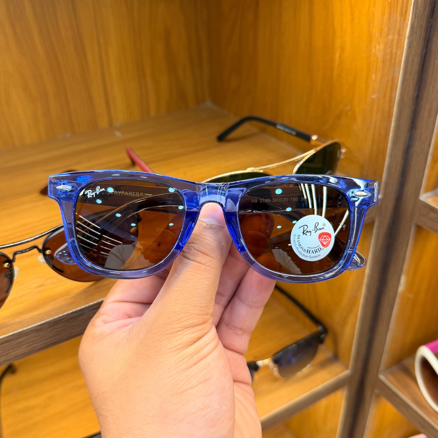 Ray Ban Trans Blue Brown Lens Wayfarer Polarised Classic Premium Sunglasses For Men’s & Women’s