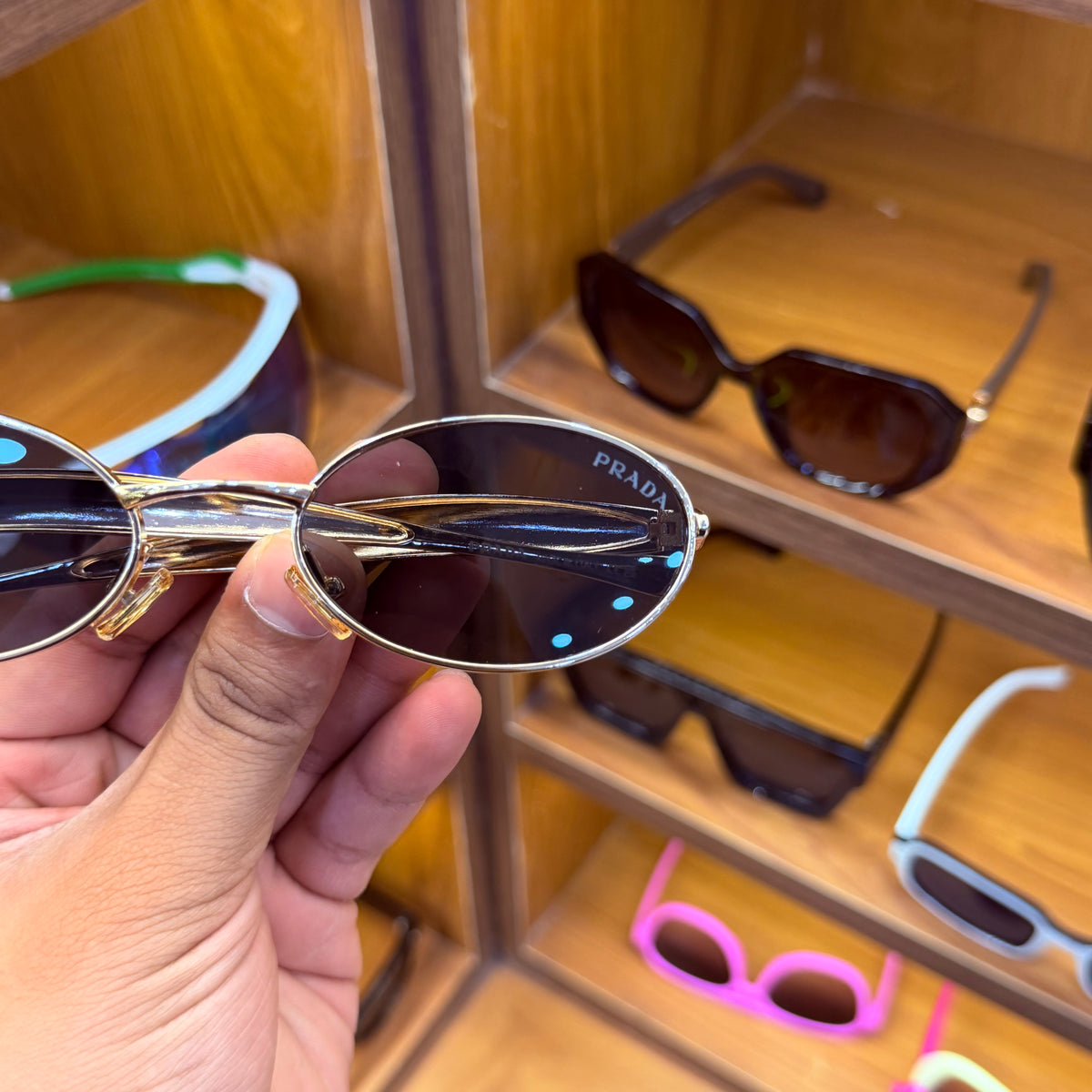 Prada Oval Shaded Black lens Golden Metal Frame Premium Fashion Sunglass