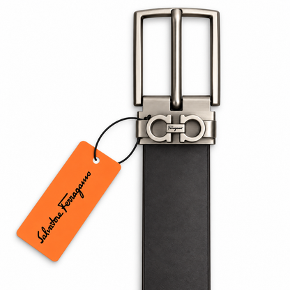 Salvatore Ferragamo Premium Double Ring Buckle Leather Belt – Charcoal Grey
