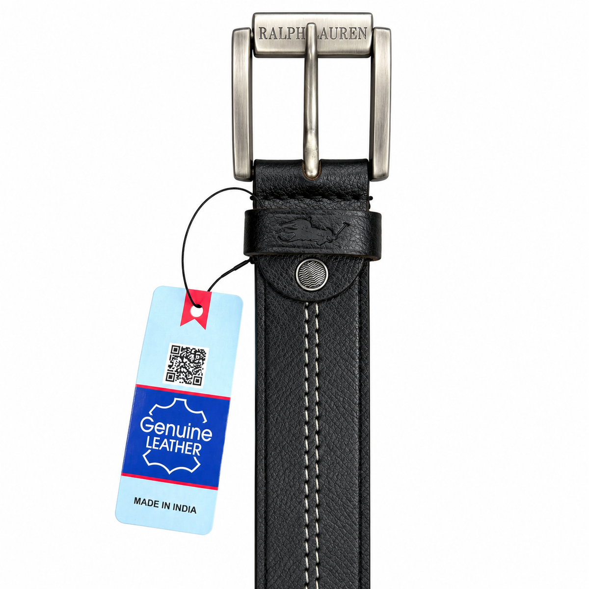 Ralph Lauren Classic Black Leather Belt – Contrast Stitch (Heavy Buckle)