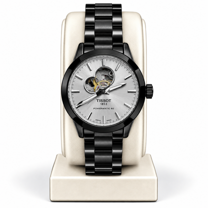 Tissot Unisex Powermatic 80 Open Heart – Black & Silver
