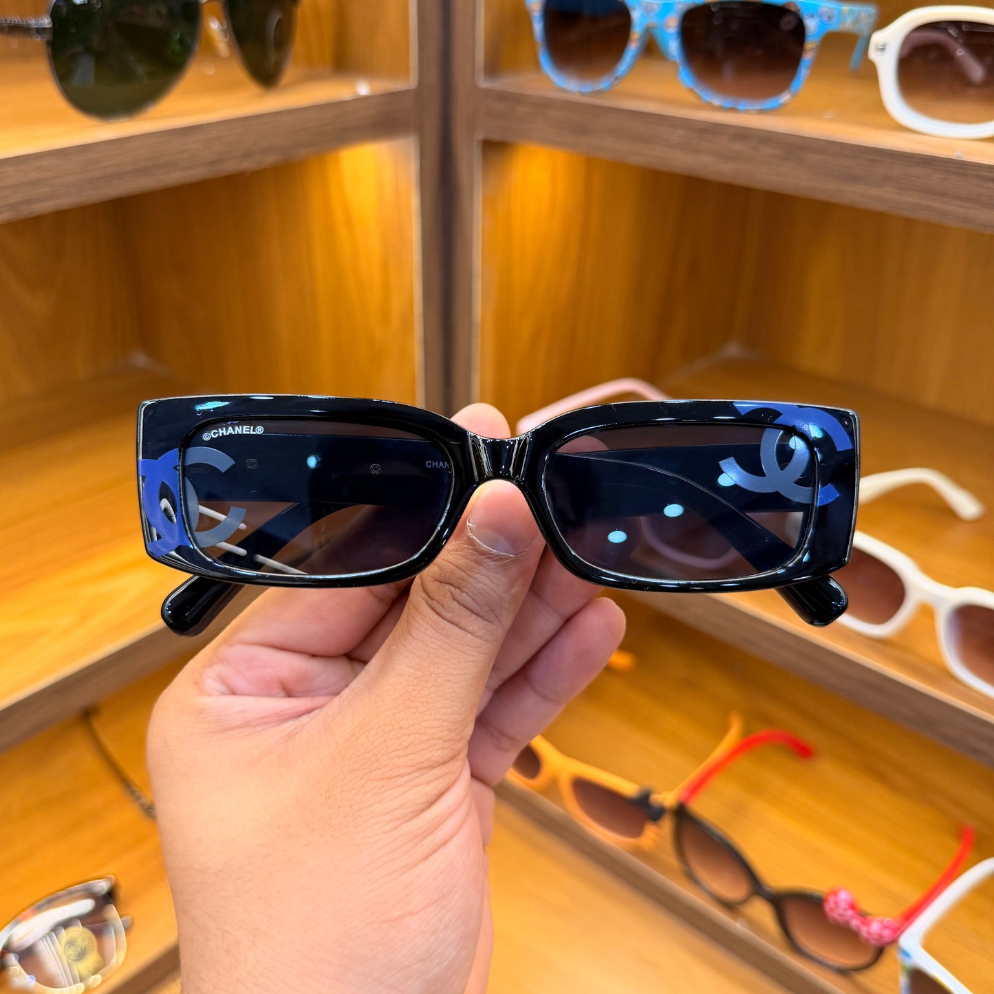 CHANEL Black Rectangle Stylish Trendy Premium Sunglasses