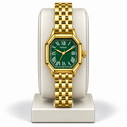 Fossil Green Gold-Tone Roman Dial Watch