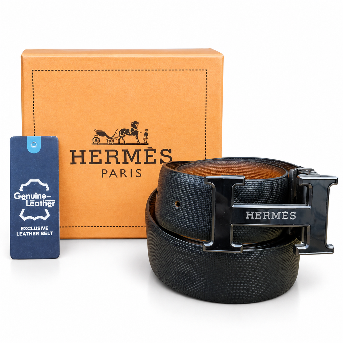 Hermès Premium Reversible Leather Belt – Black & Tan Brown