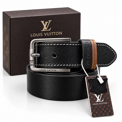 LV Premium Heavy Buckle Textured Black Leather Belt