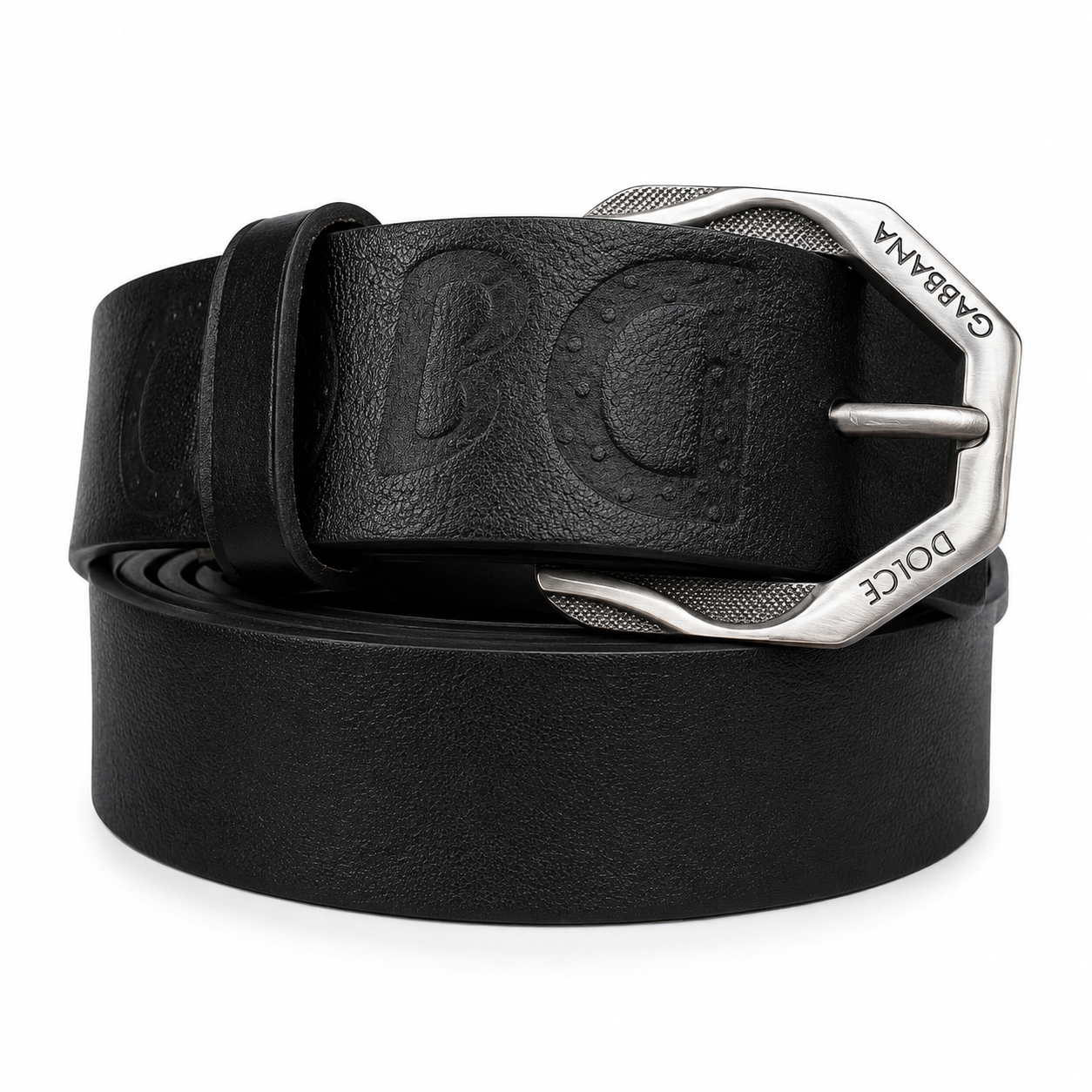 Dolce & Gabbana Black Classic Embossed Buckle Leather Belt