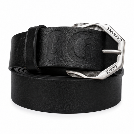 Dolce & Gabbana Black Classic Embossed Buckle Leather Belt