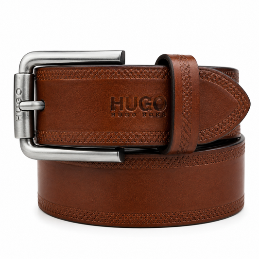 Hugo Classic Brown Leather Belt Woth Heavy Buckle