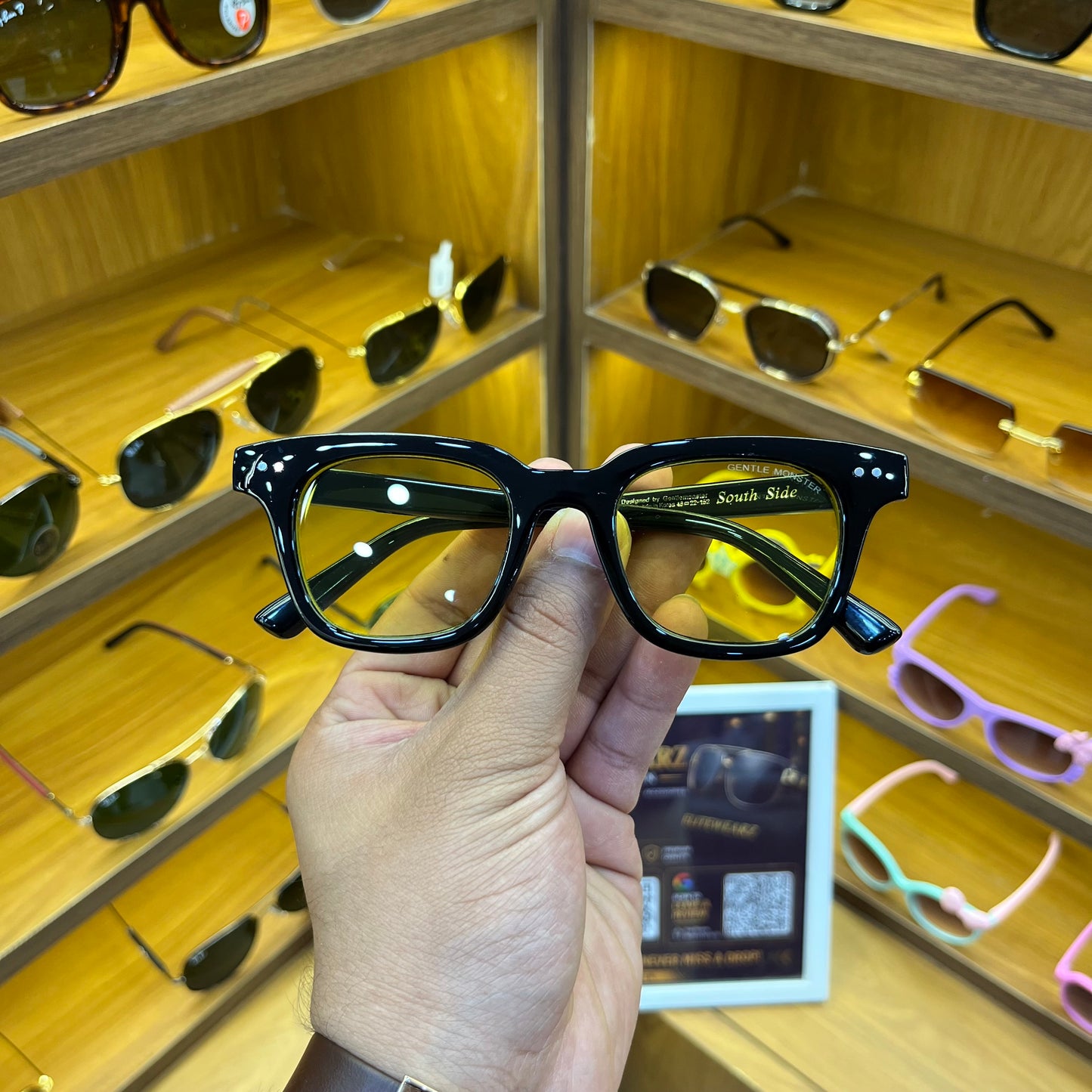 Gentle Monster Yellow Lens [ South Side 01 ] Acetate Square Glasses in Black 48-22-152
