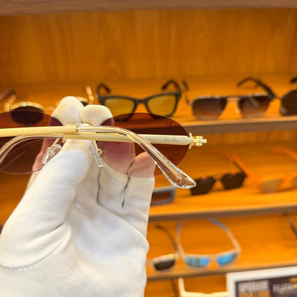 Ray Ban oval pink shade golden frame-less Premium Sunglass