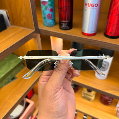Ray Ban Rectangle Green shade golden frame-less Premium Sunglass