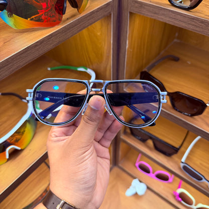 Maybach Aviator Style Transparent Lens Metal Frame Premium Sunglasses